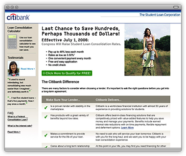 Citibank paid media landing page