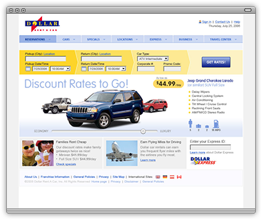 Dollar Rent-a-car homepage